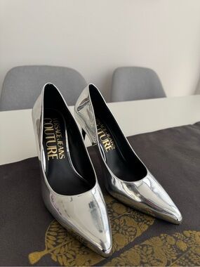 Versace Jeans Collection Silver Pointed Toe High Heels